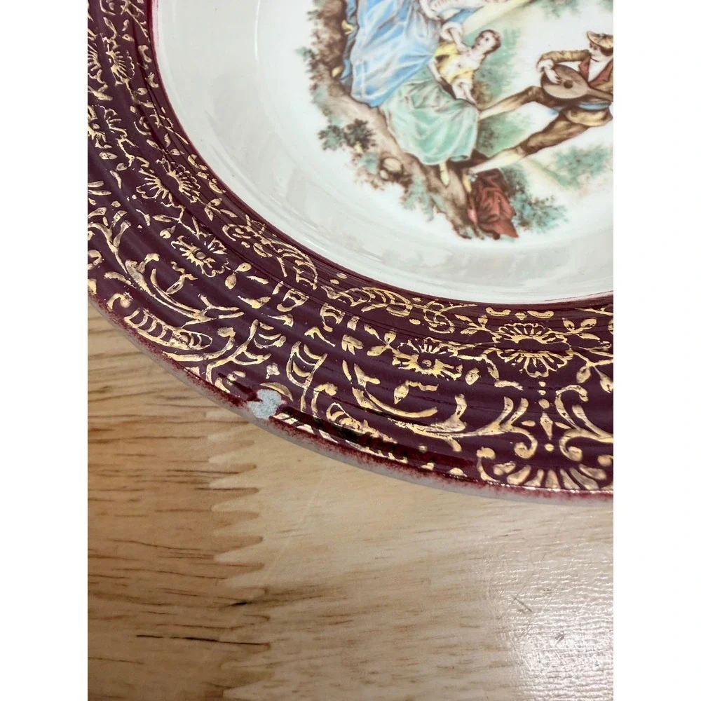 Sebring Pottery USA Courting Couple Burgundy Gold Filigree 6 In Bowls Set/5 #68